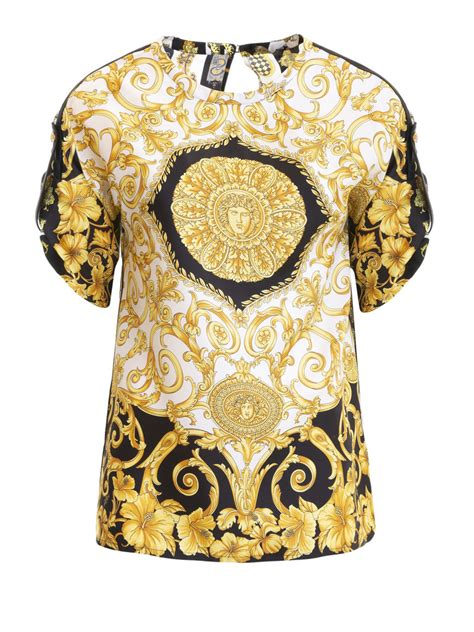 top azzurro disegno versace|versace blouses for women.